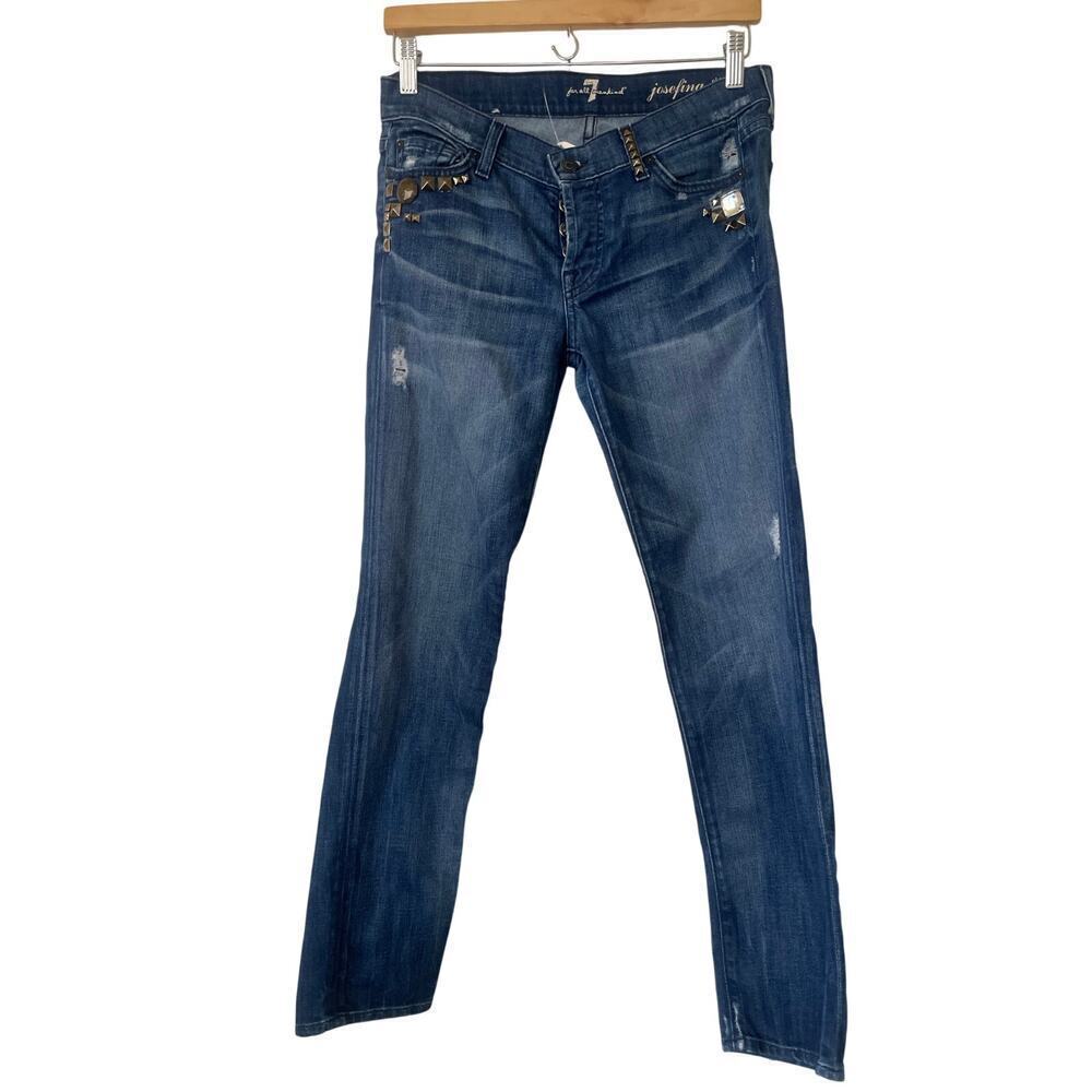 7 For All Mankind Josefina Studded Skinny Boyfriend Medium Wash Jeans • Size 25